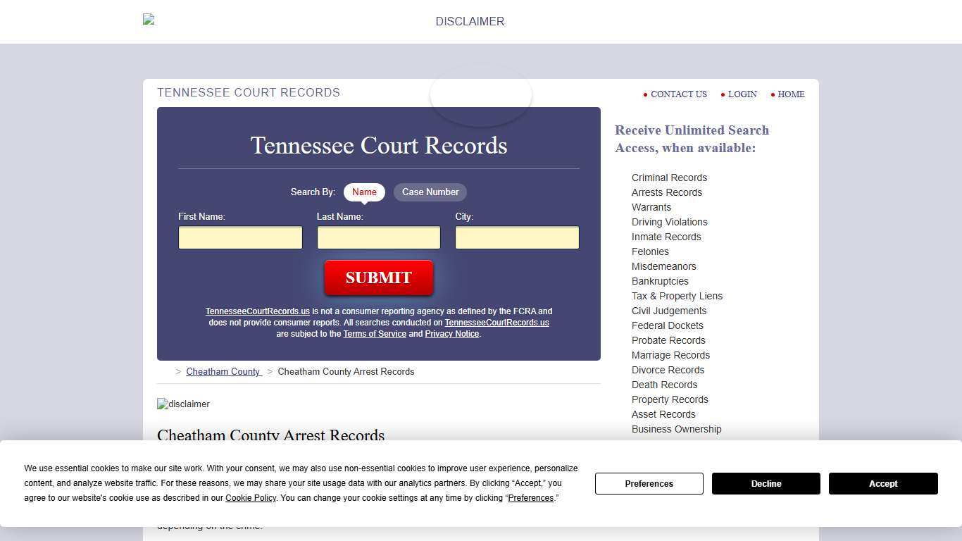 Cheatham County Arrest Records | TennesseeCourtRecords.us
